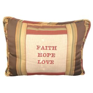 Faith‎ Hope Love Embroidered Striped Decorative Throw Pillow Accent Cushion